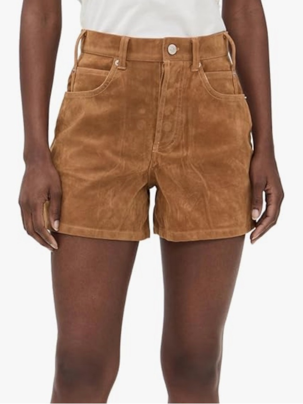 Free People High-Waist Suede Shorts in Camel Brown